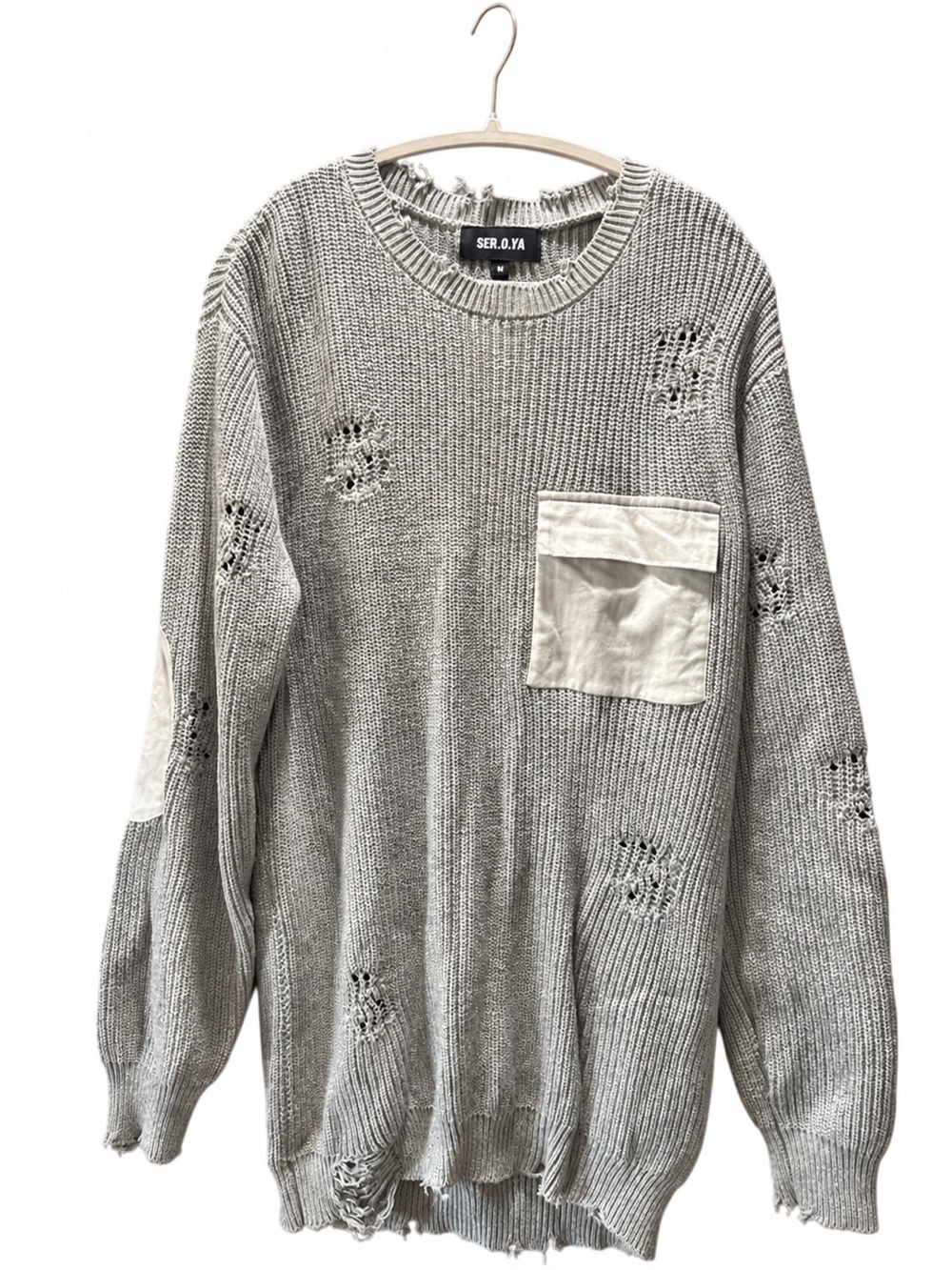 SER.O.YA Women’s Light Gray Distressed Crewneck Sweater Dress
